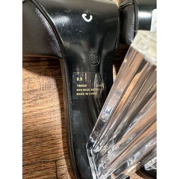 CAPE ROBBIN Cherie Gold Chain Square Lucite‎ Heeled Mule Sandals Size 8.5 Black - Picture 9 of 9